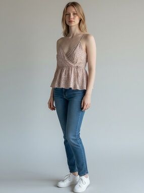Floral Wrap Peplum Crop Top in Dusty Pink